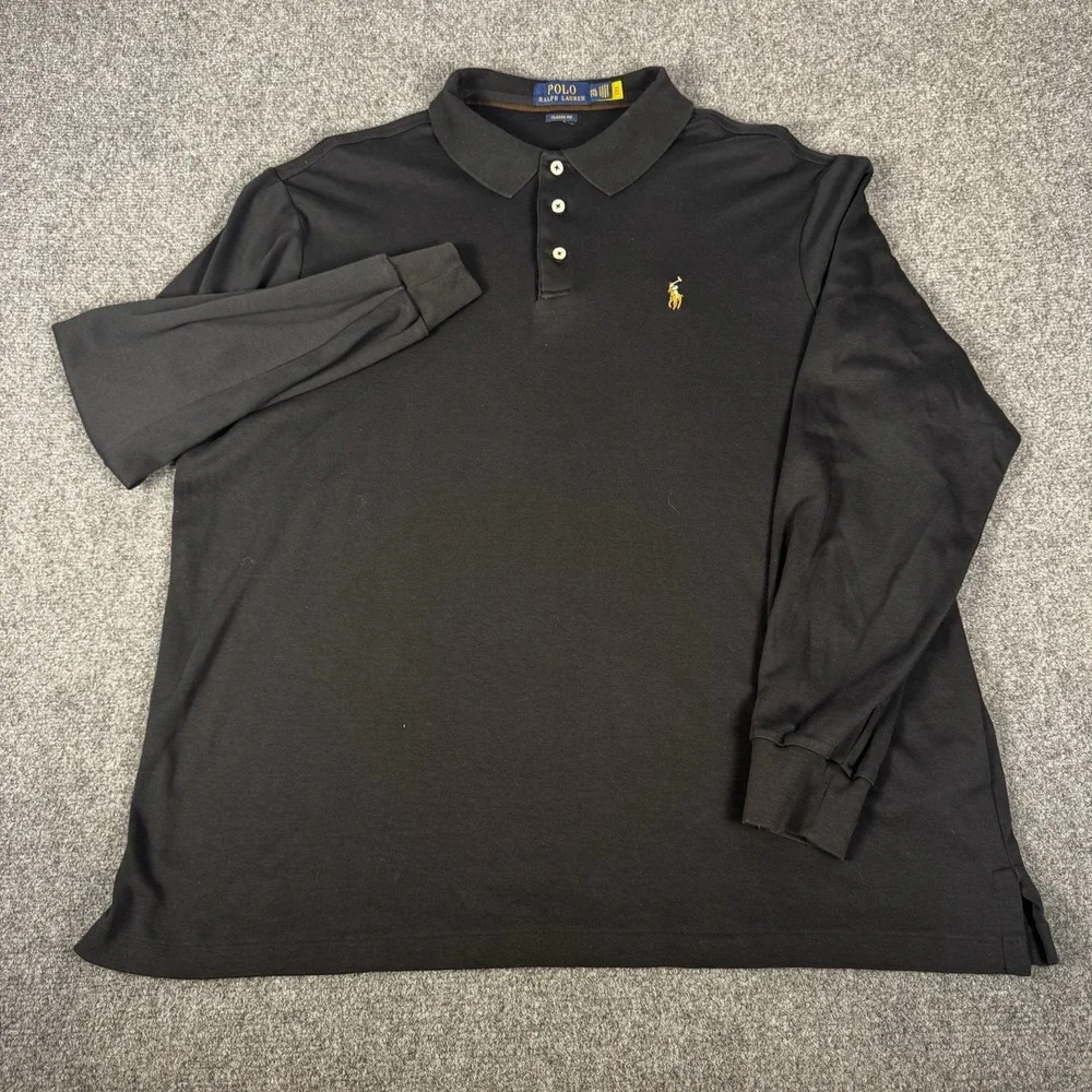 Polo Ralph Lauren Long Sleeve Polo Shirt Mens 2XL Black Flesh Pony Classic Fit